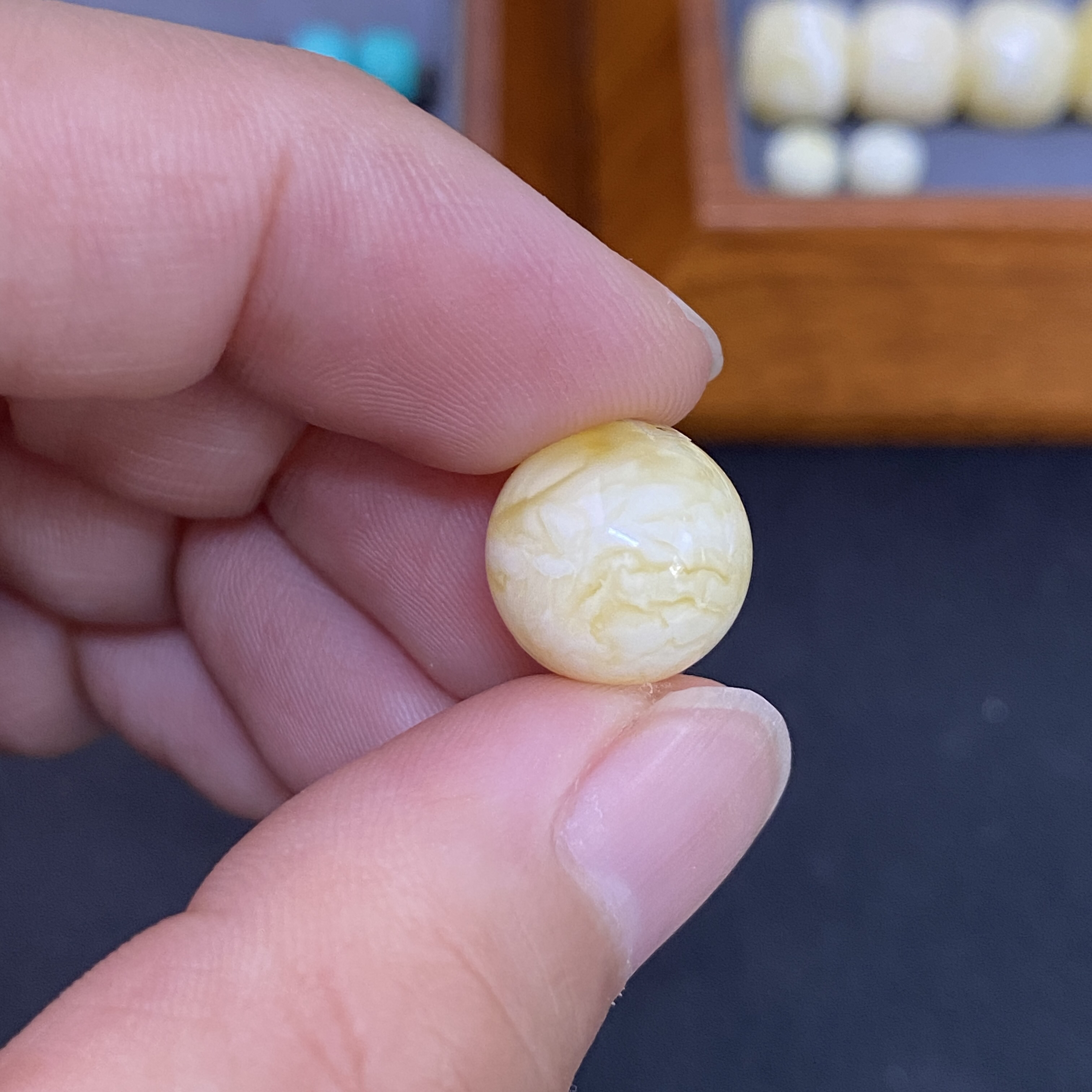 11.9mm虎皮圆珠天然原矿俄料蜜蜡猴头星月核尖文玩手串配饰单珠