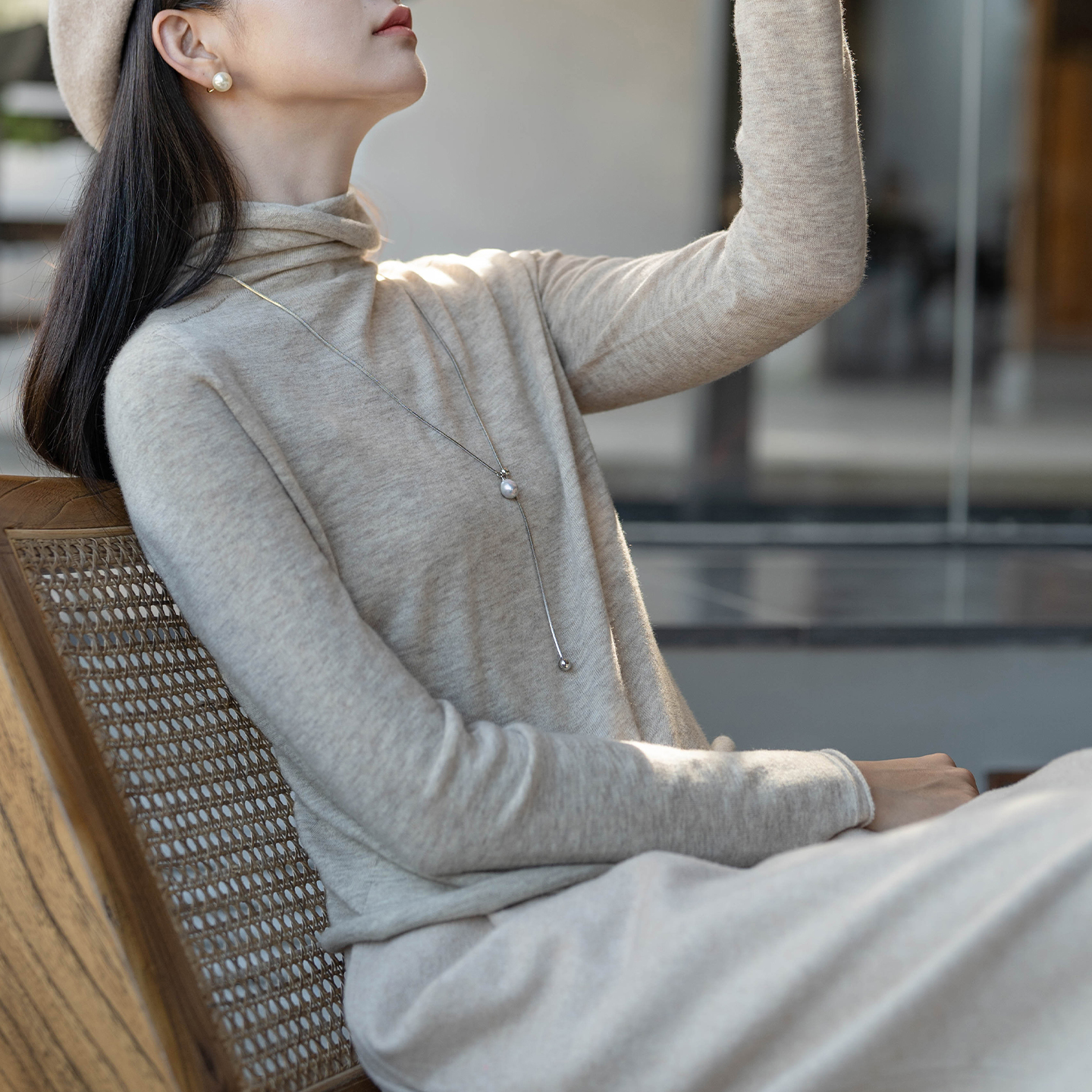 言作原创100%美丽诺羊毛柔糯保暖堆堆领毛衣打底针织衫 宛如清扬