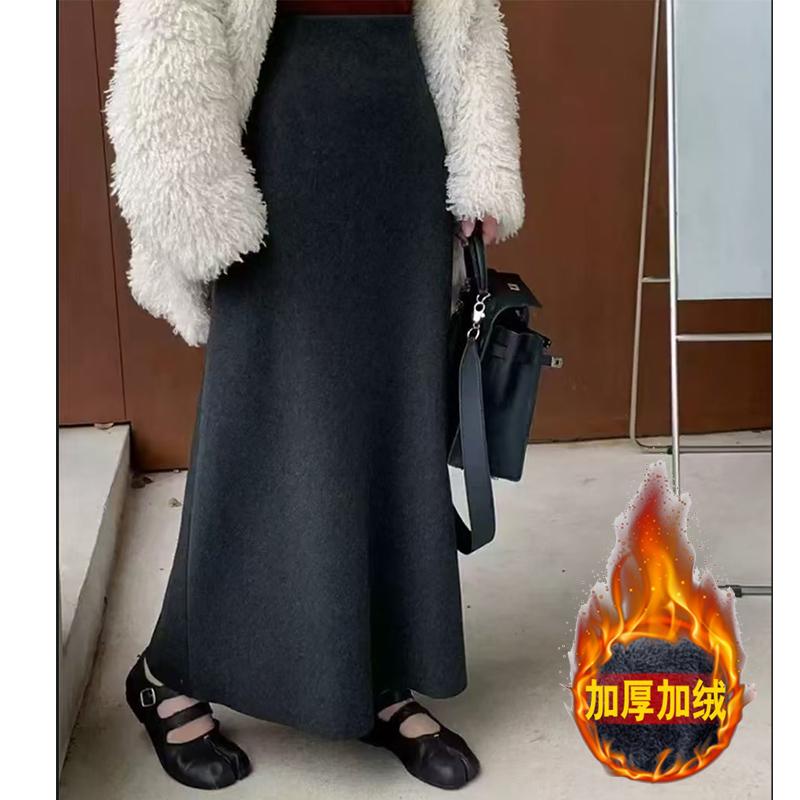 加绒加厚2025秋冬垂感a字羊绒冬季毛呢半身裙百搭长裙高腰6699
