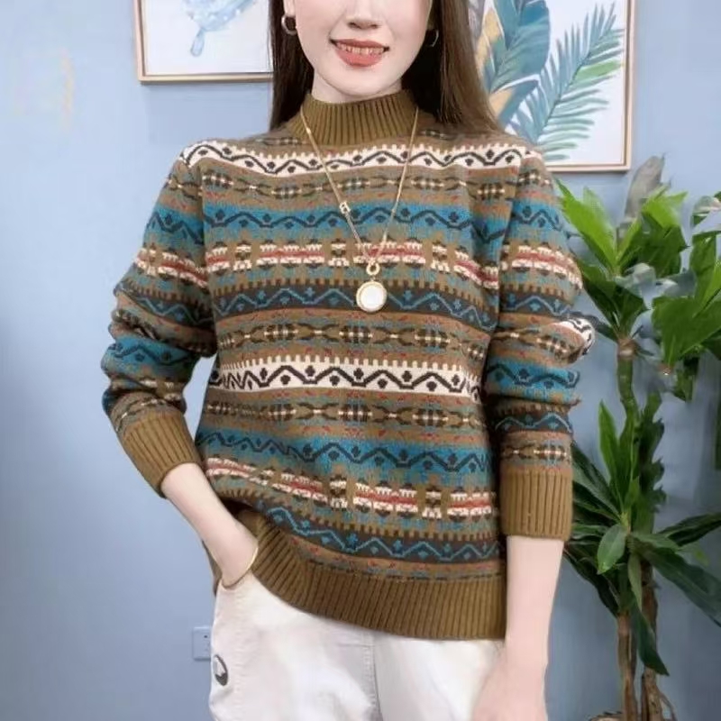 【民族风～半高领】毛衣女2025秋冬新款半高领加厚打底衫套头针织衫