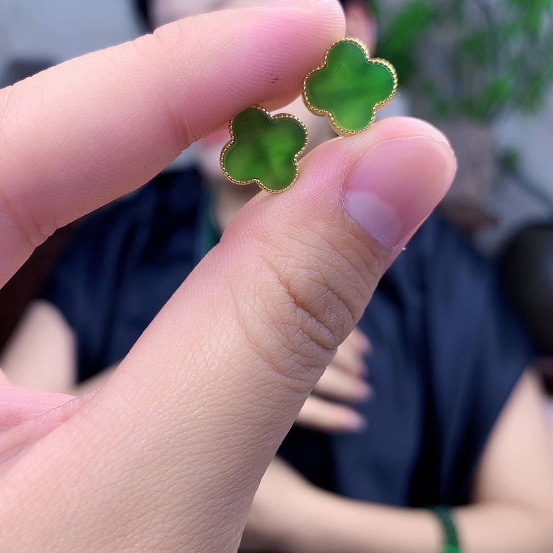 和田玉（碧玉）银S925镶嵌吊坠(不含链)耳钉