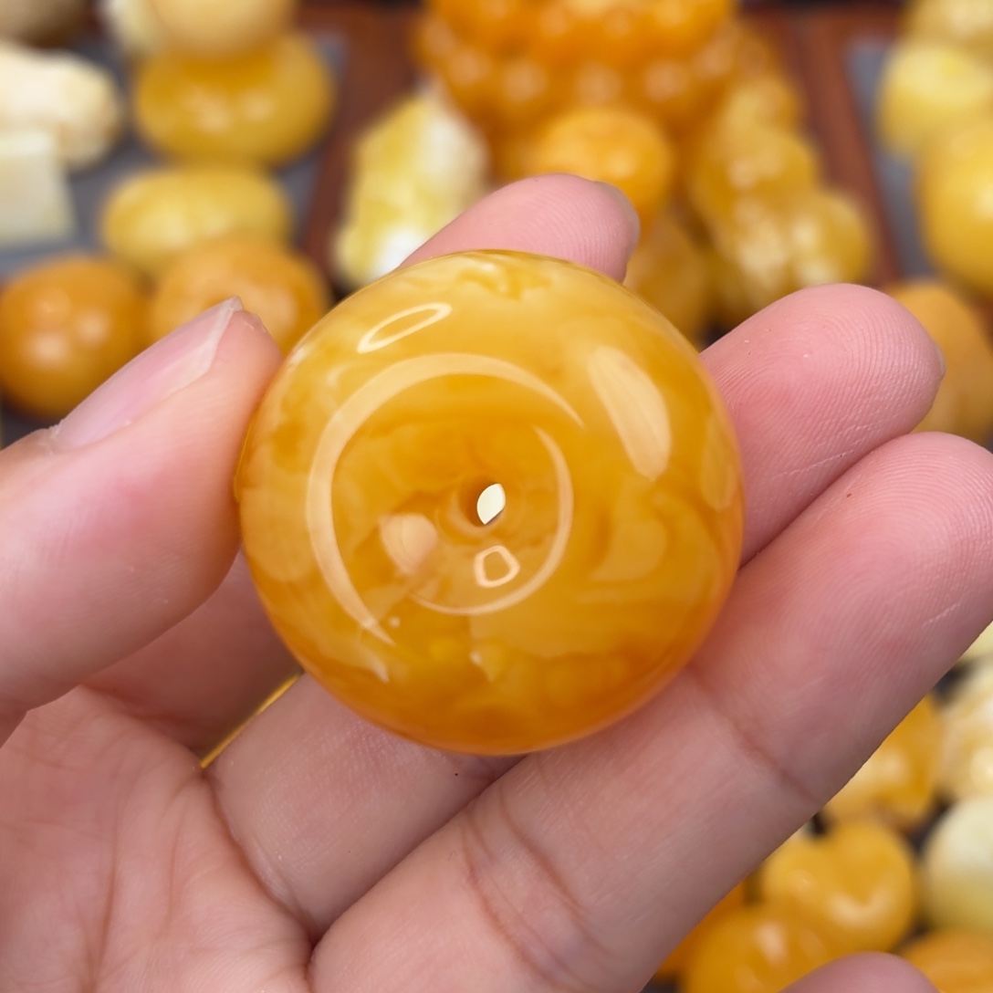 蜜蜡未镶嵌吊坠(不含链)橘红妖花扣