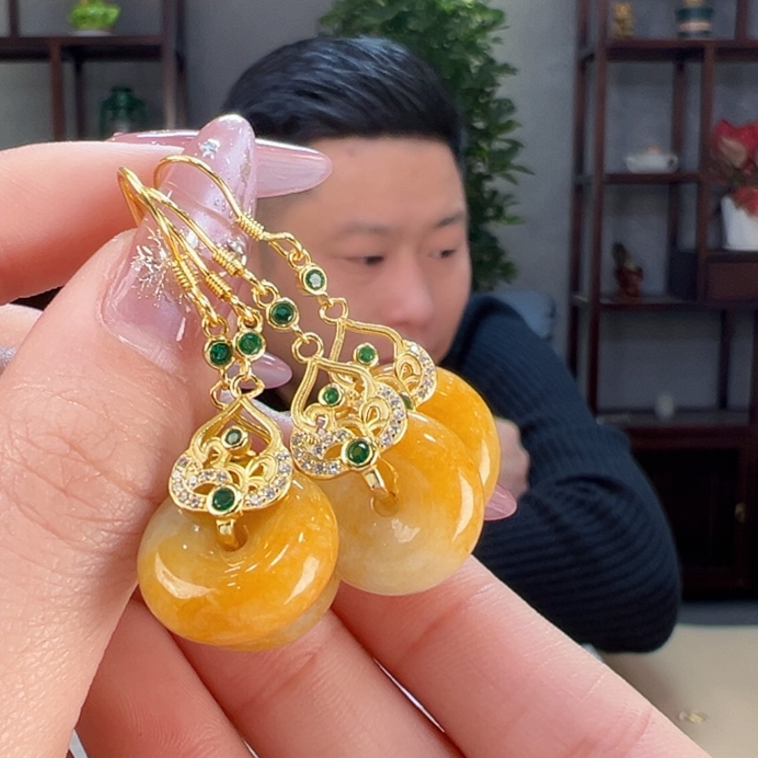 翡翠耳饰银S925镶嵌多样性发货一副