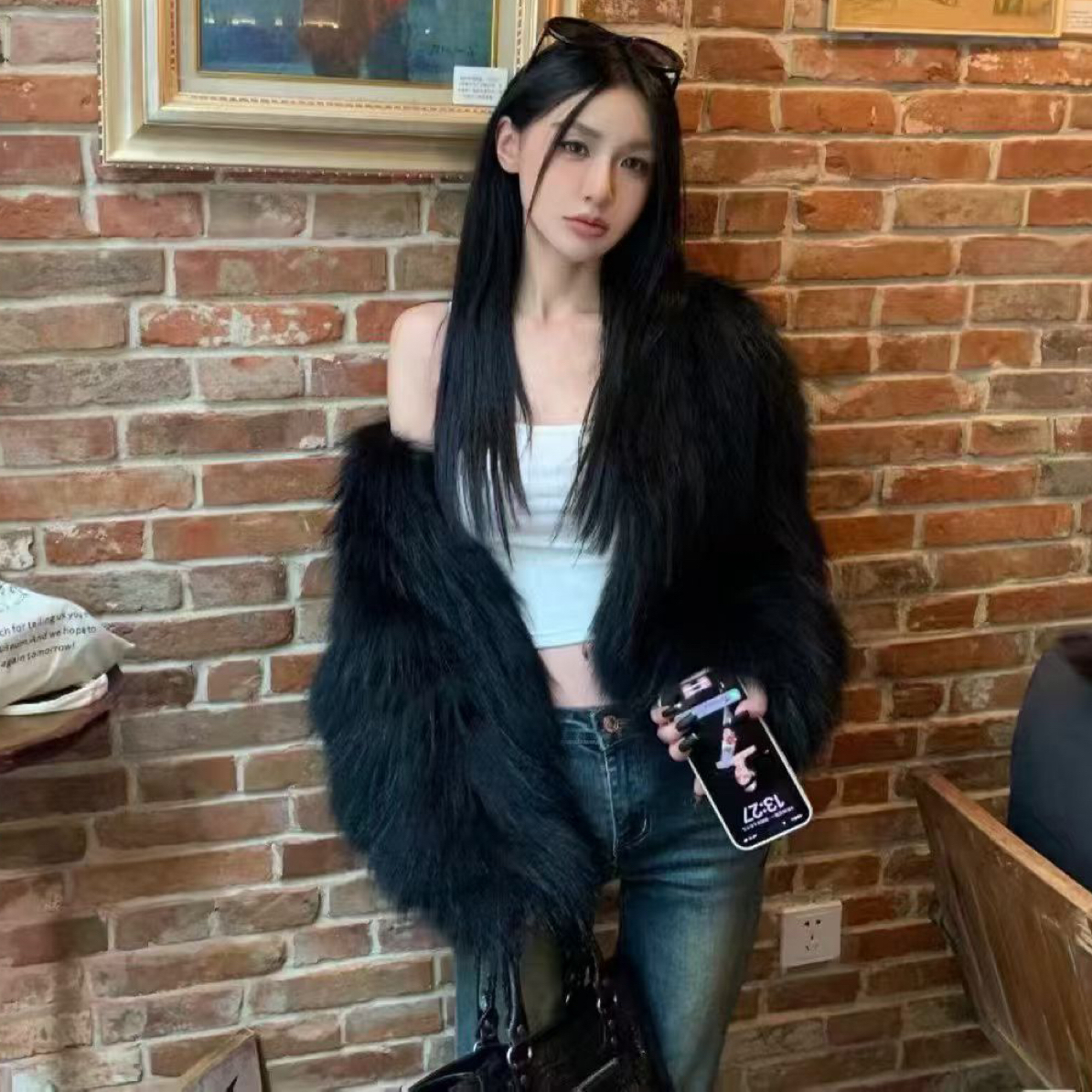 黑貉毛皮草外套秋冬新款爆款