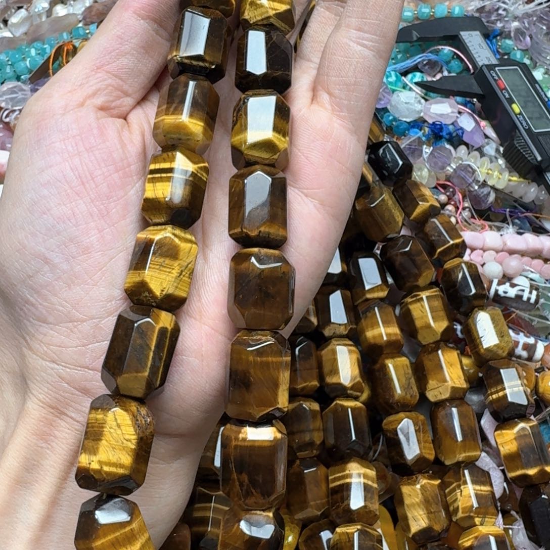 合金玛瑙/玉髓珠宝半成品一条15x20mm切面黄虎眼桶珠