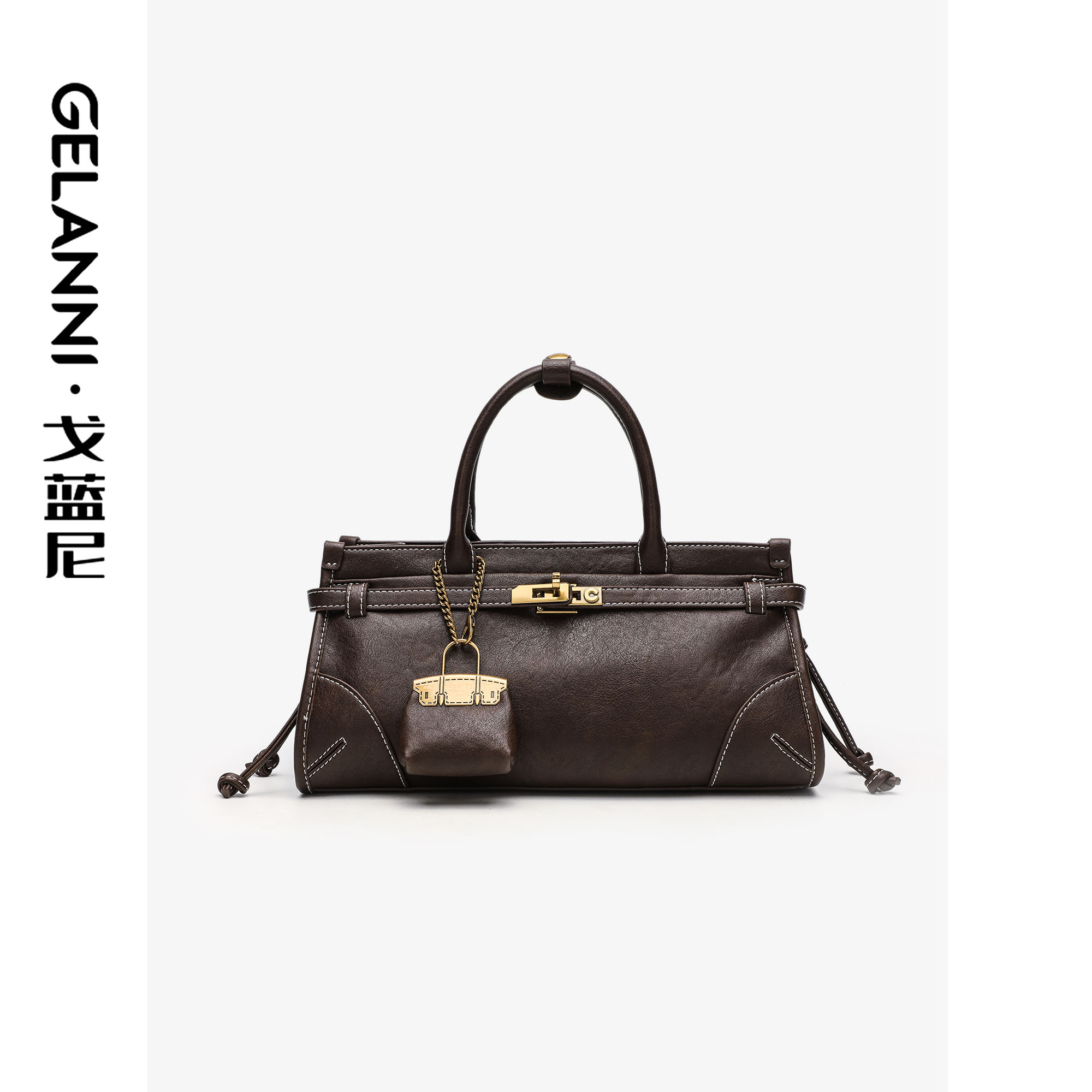 GELANNI复古植鞣拼接凯莉子母包GLN241062P咖色