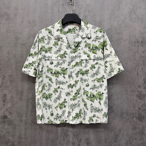 99新 DIOR/迪奥 暗纹满Logo山茶花短袖衬衫/RK698/41宽松稀少码