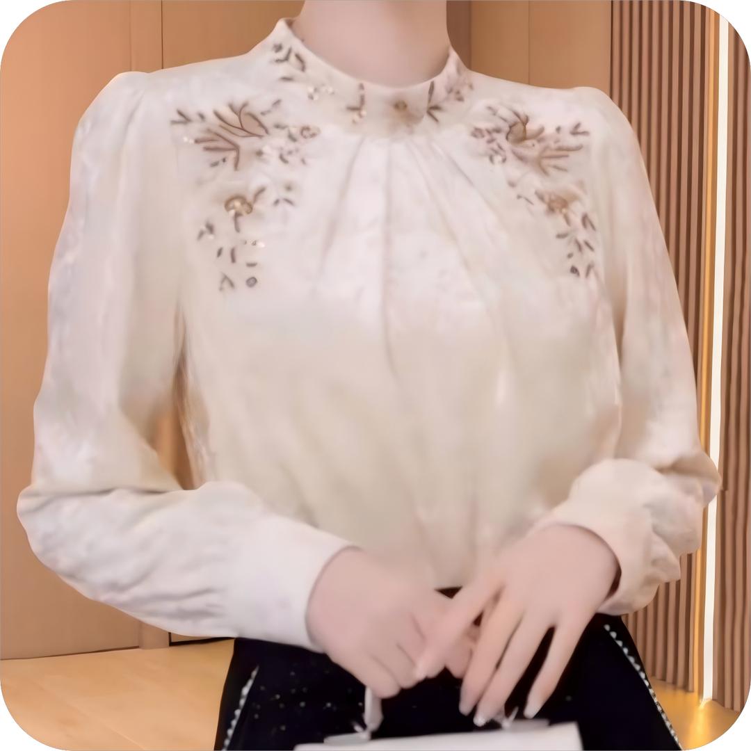 【365】法式高端丝绒刺绣上衣打底衬衫秋冬新款时尚别致漂亮上衣