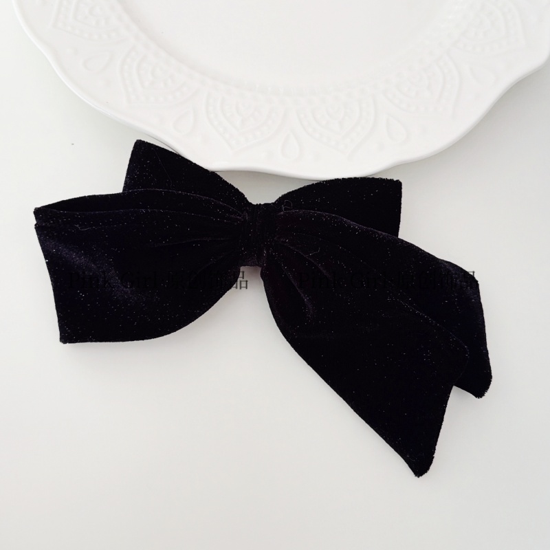 Pink Girl Q525复古简约黑色丝绒蝴蝶结发饰气质优雅百搭发绳头饰