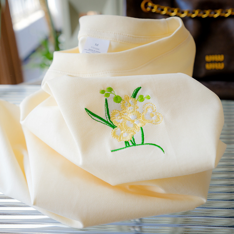 刺绣蝴蝶兰纯棉白色短袖t恤女2025夏季新款半袖男士装体恤学生