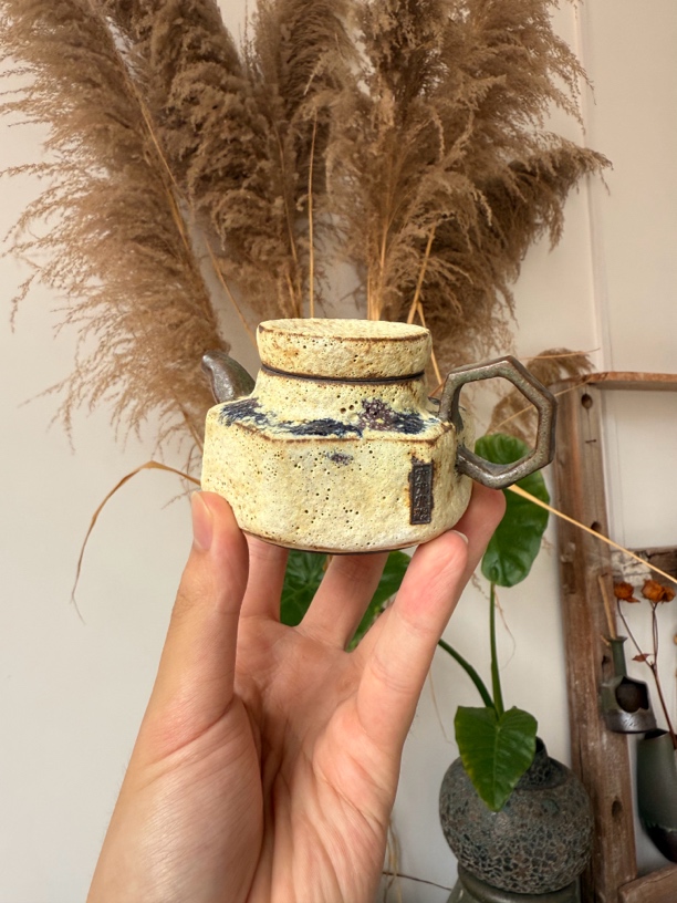 椿几许粗陶粉引手作六方壶1300高温柴烧容量120cc复古