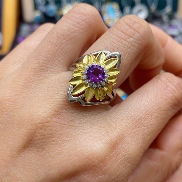 水晶戒指银S925镶嵌天然水晶戒指