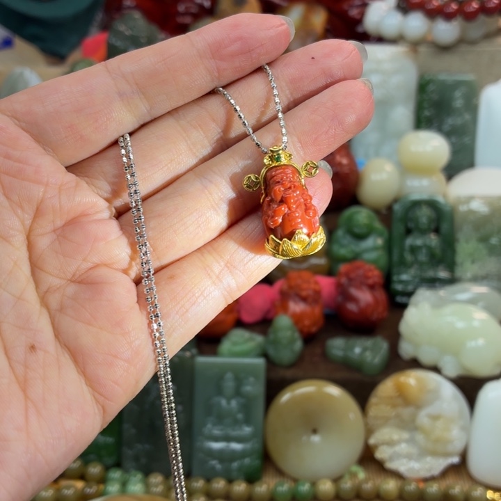 南红玛瑙银S925镶嵌颈饰