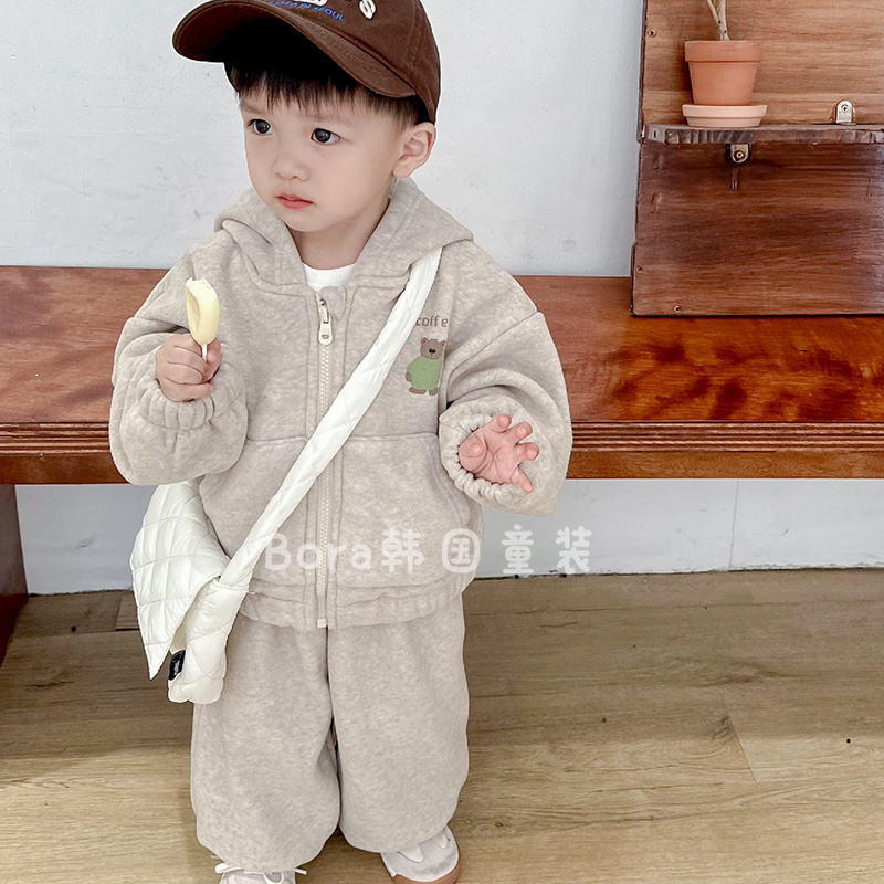 男童套装加绒秋冬装2024新款宝宝运动卫衣裤子儿童时髦休闲两件套