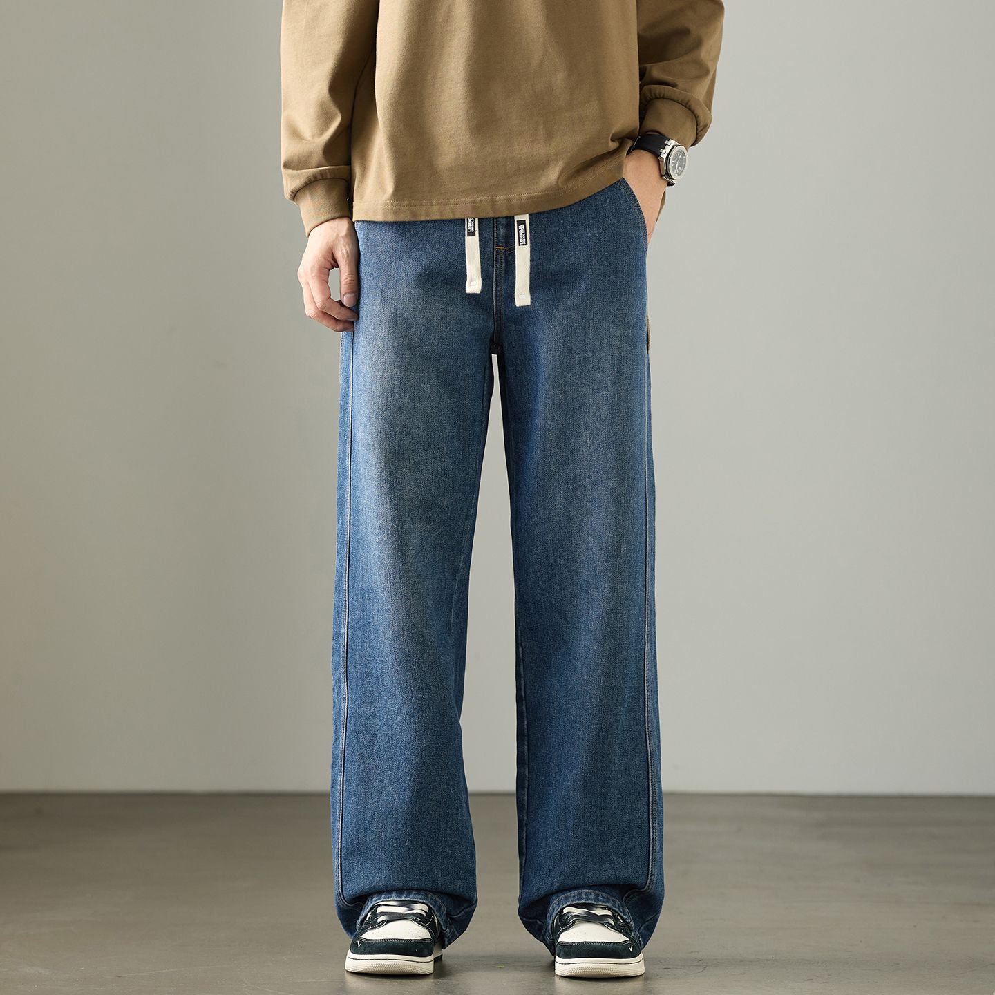 秋季新款加长款大码牛仔裤男宽松牛仔裤加大加肥松紧腰阔腿裤#935