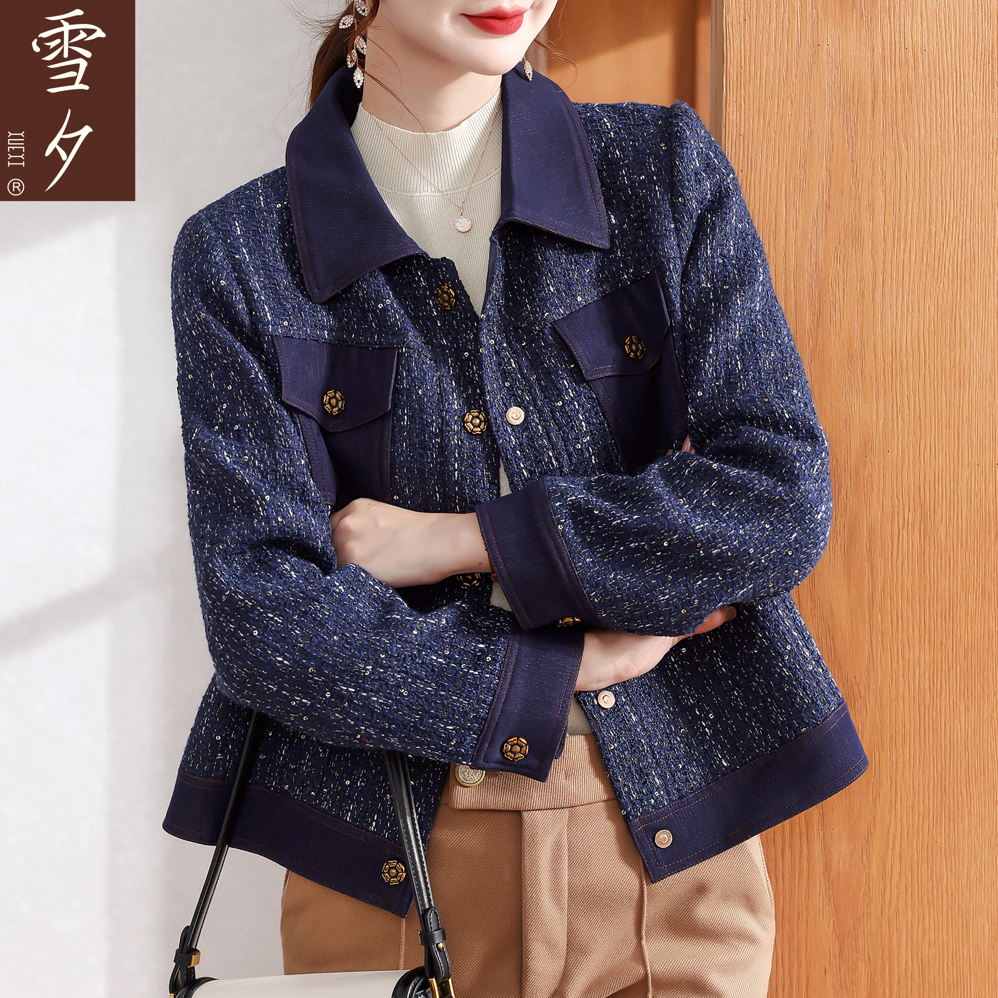妈妈气质秋装小香风牛仔洋气复古休闲时尚风衣外套