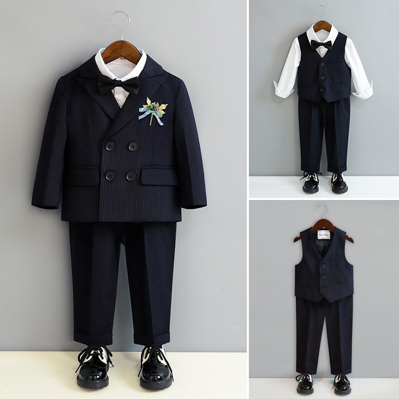 儿童礼服春季新款英伦条纹西装套装宝宝周岁演出服男童花童礼服