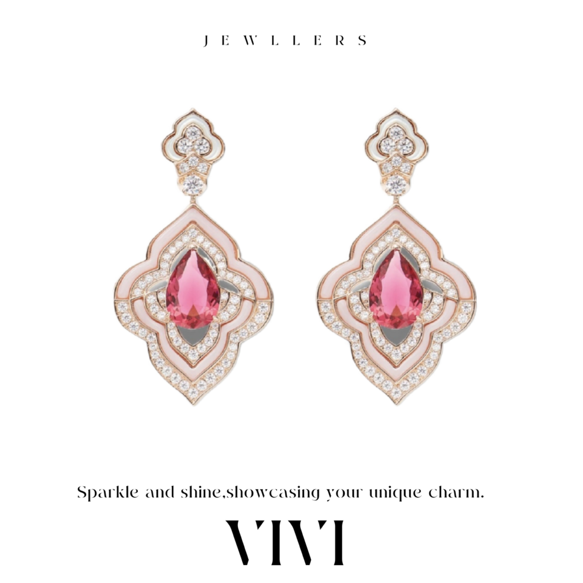 铜合金石英石耳饰 外贸高品轻奢气质欧粉色高货