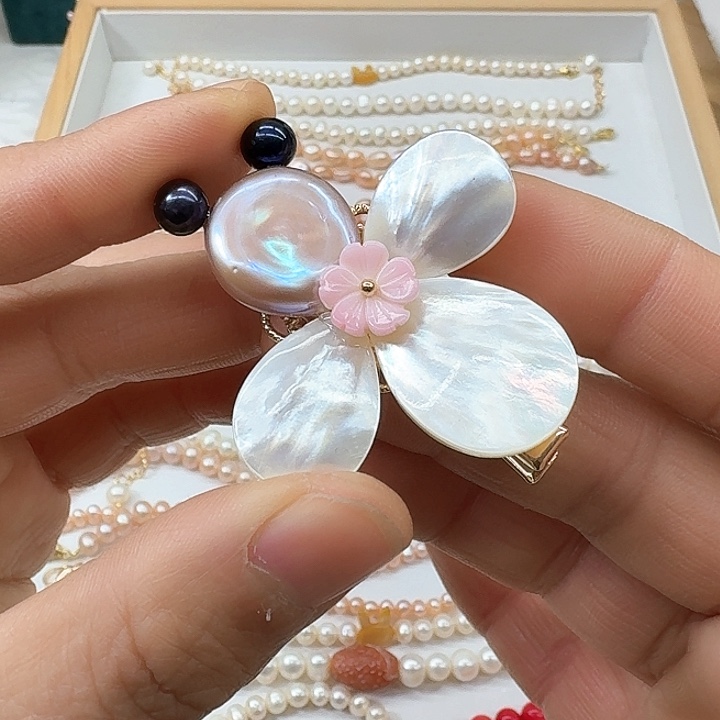 淡水珍珠发饰银S925镶嵌