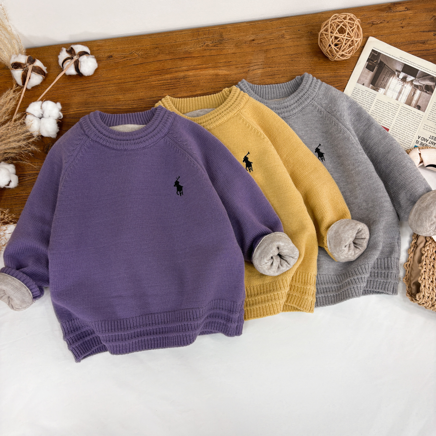 【加厚德绒】2025秋冬新款儿童加厚套头毛衣男女童百搭刺绣洋气毛衣