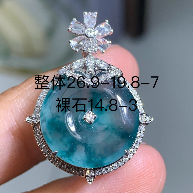档口实拍 天然缅甸A货18K金镶 高冰蓝钢 平安扣 重金豪镶 精致美