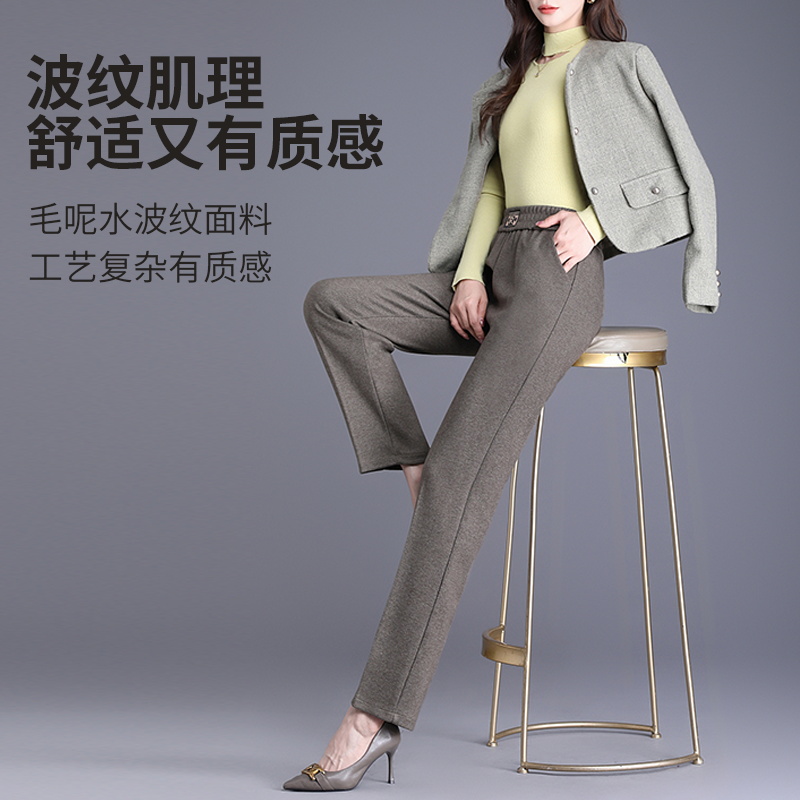 新款保暖秋冬加绒加厚款高弹口袋高腰休闲裤质感中老年女裤显瘦潮