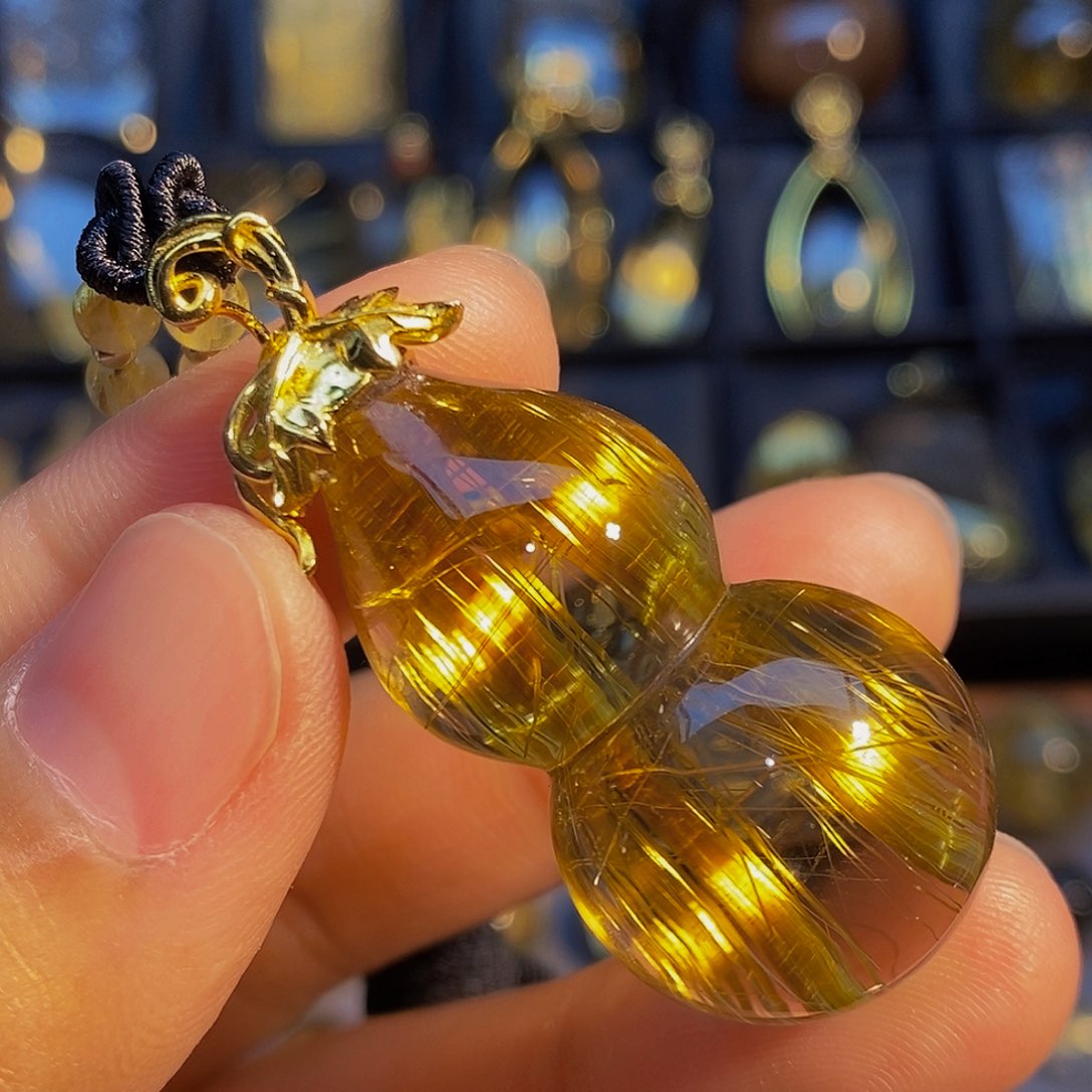 水晶颈饰银S925镶嵌天然钛晶葫芦吊坠