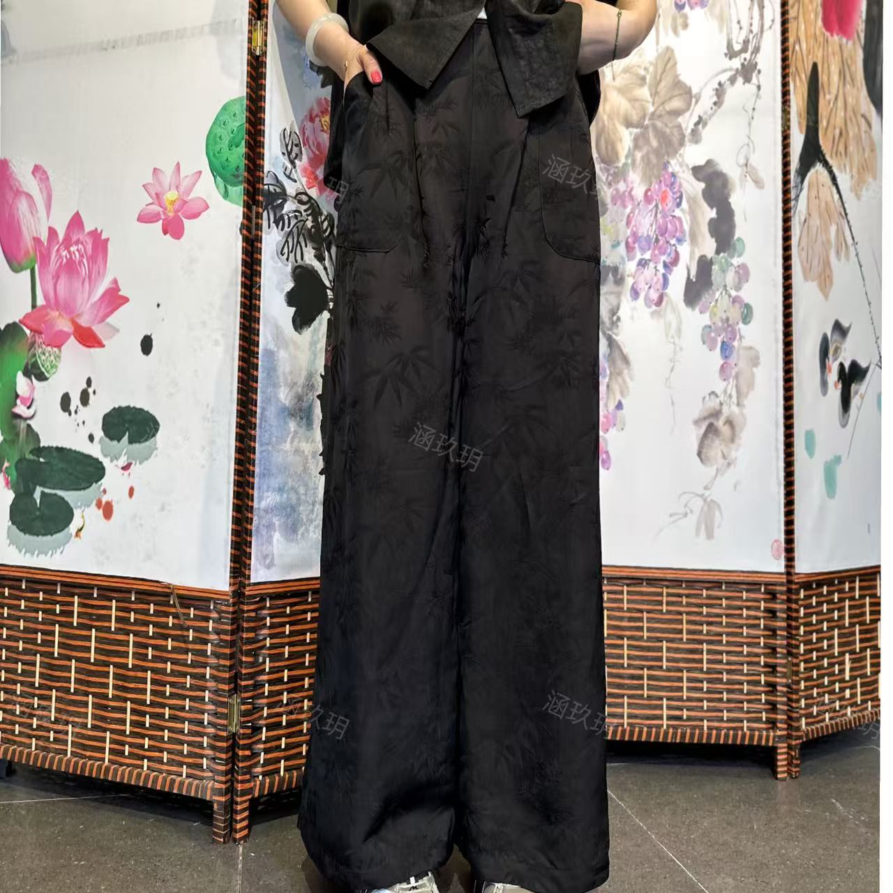 涵玖玥【桑蚕丝】香云纱 高姆米竹叶裤两面穿带兜裤子苏02-JX8830