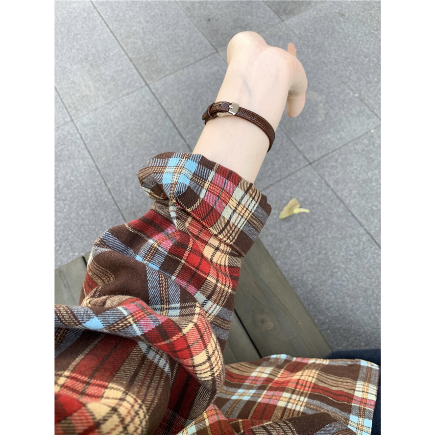 彩虹格子长袖衬衫女款2025新款小众设计感外套韩系氛围感早秋上衣