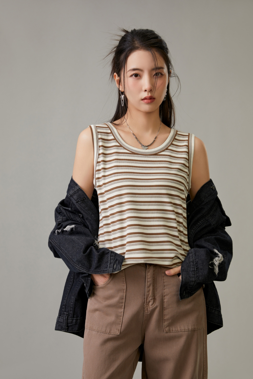 海藻润肤条纹加肥加大背心33004