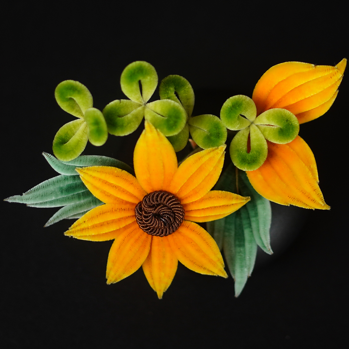 非遗绒花 | 向日葵 纯手工桑蚕丝线胖绒花国风中式发边夹