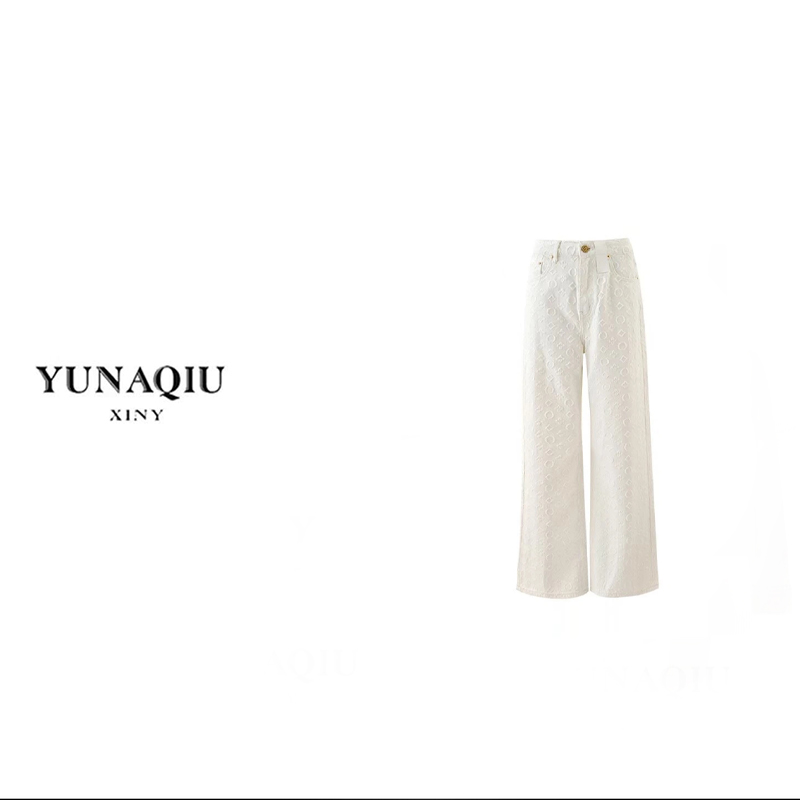 新款女牛仔直筒阔腿裤长秋冬白色裤-5668