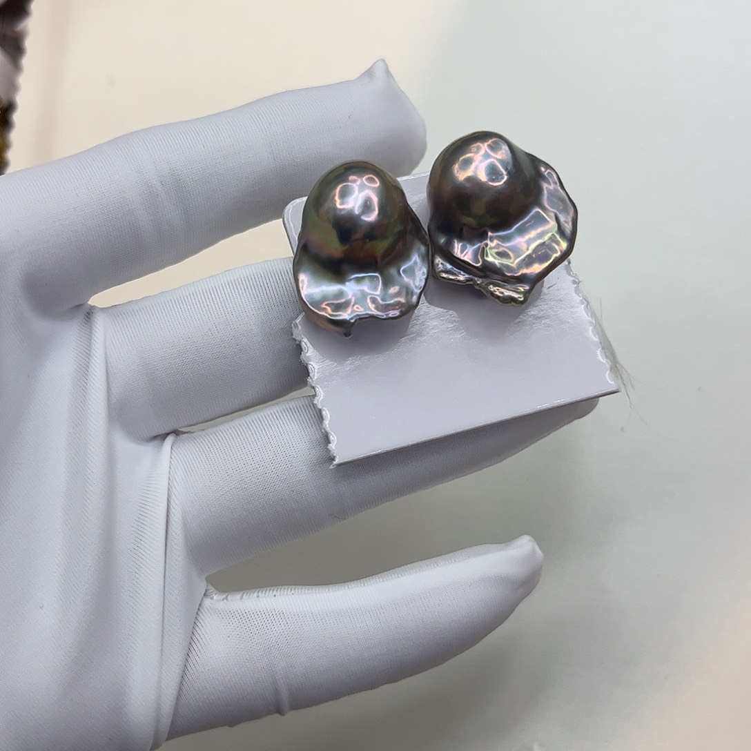 淡水珍珠银S925镶嵌耳饰