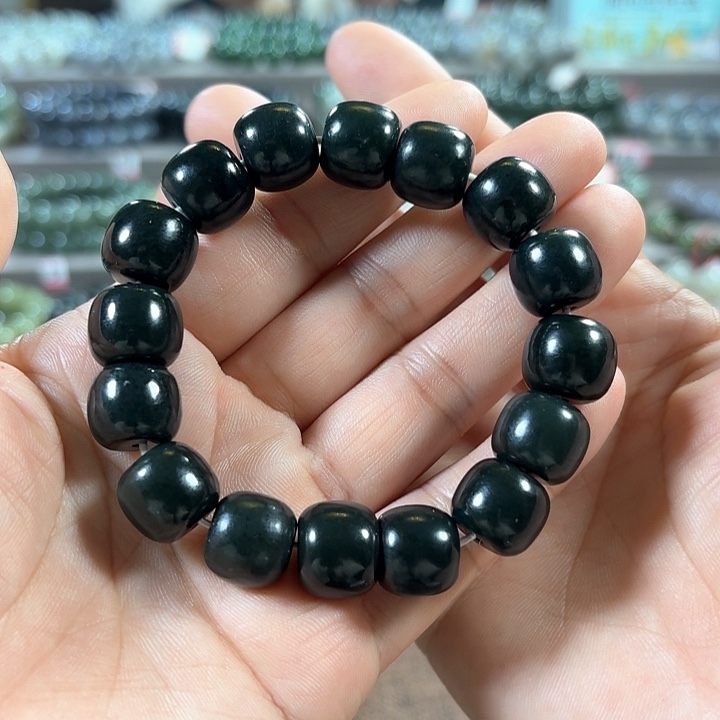 和田玉手链未镶嵌新疆黑青老型卡14