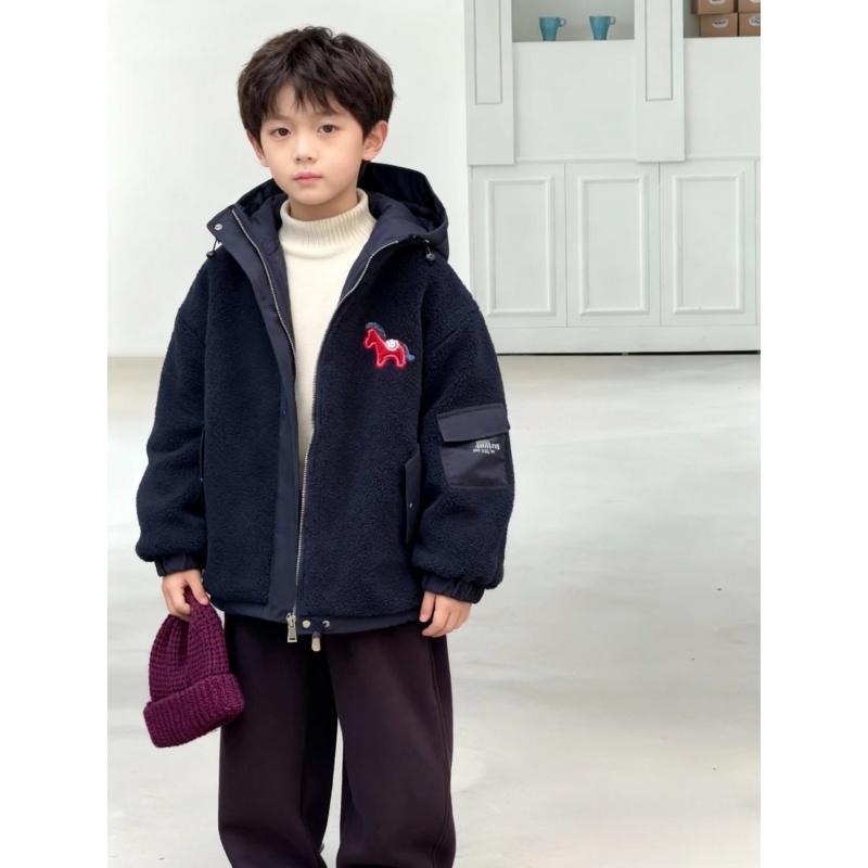 【现货48H】儿童羊羔绒连帽棉服2025冬季卡通小马男女童加绒外套