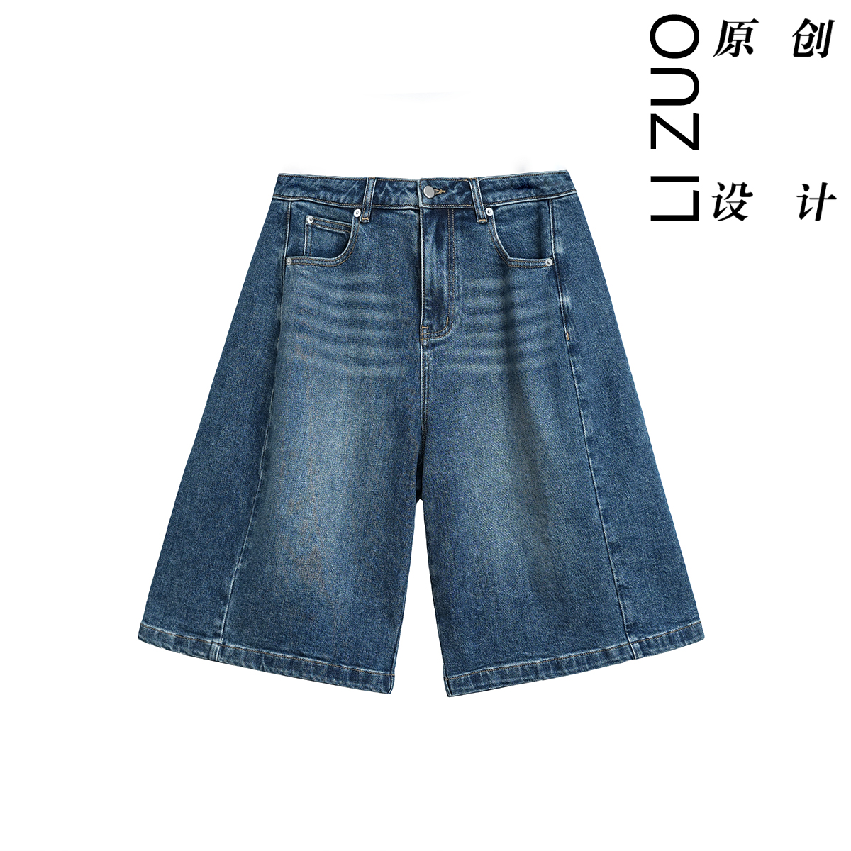 大码胖mm老钱风弹力牛仔蓝时尚百搭舒适牛仔中裤短裤9311