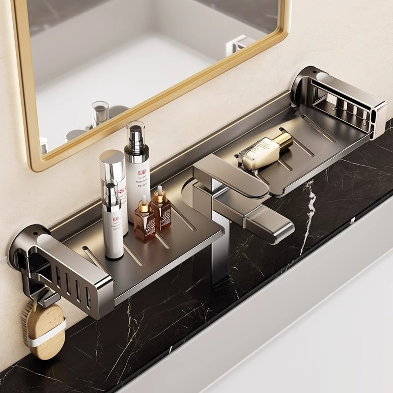 吸盘洗漱台置物架浴室卫生间免打孔壁挂洗手台水龙头镜前收纳架子