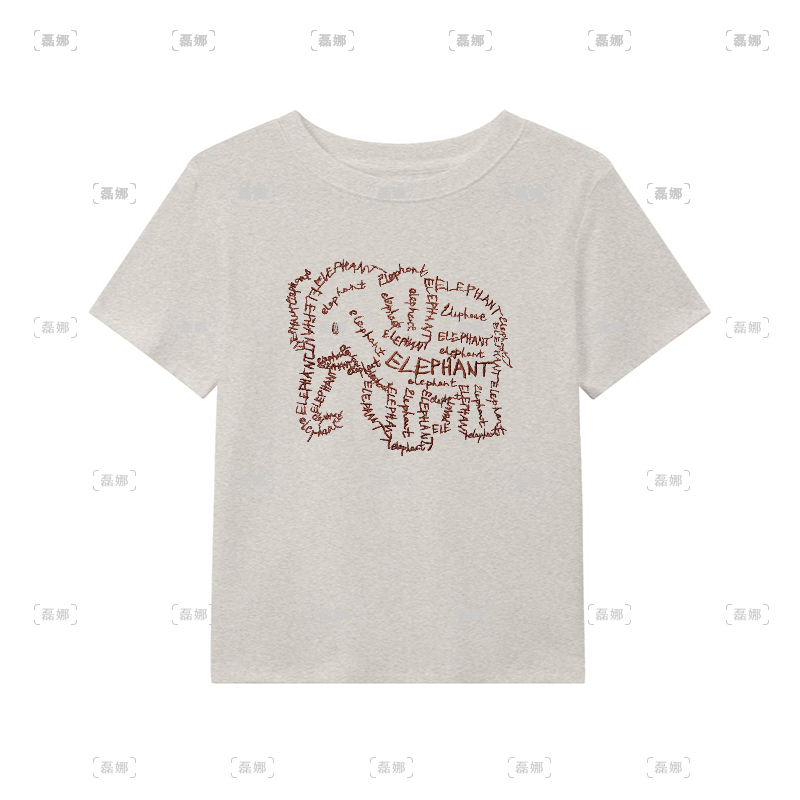 小象刺绣t恤女夏季趣味减龄短袖韩版休闲百搭圆领上衣设计感体恤