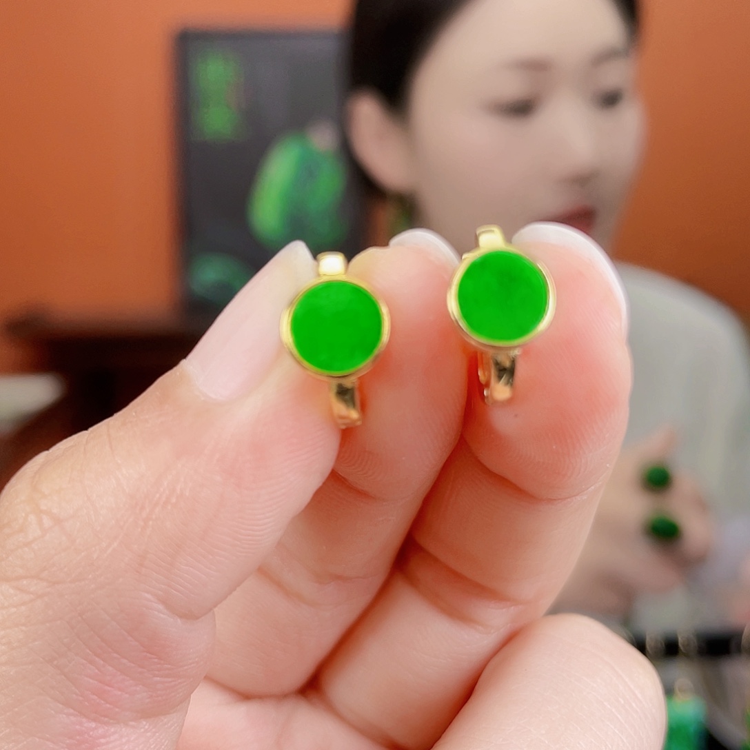 翡翠银S925镶嵌耳饰