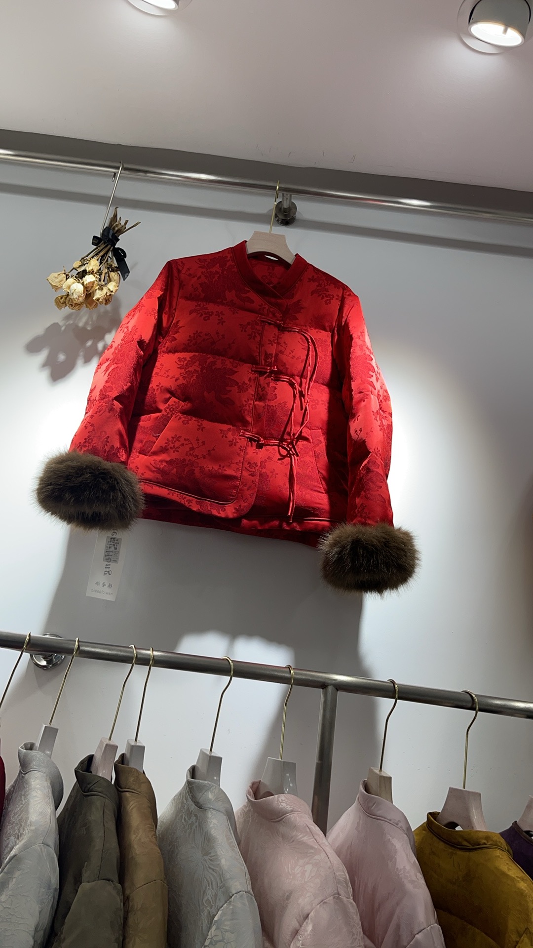 新中式国风盘扣毛毛袖拼接棉服女冬季2025高级感小个子洋气外套