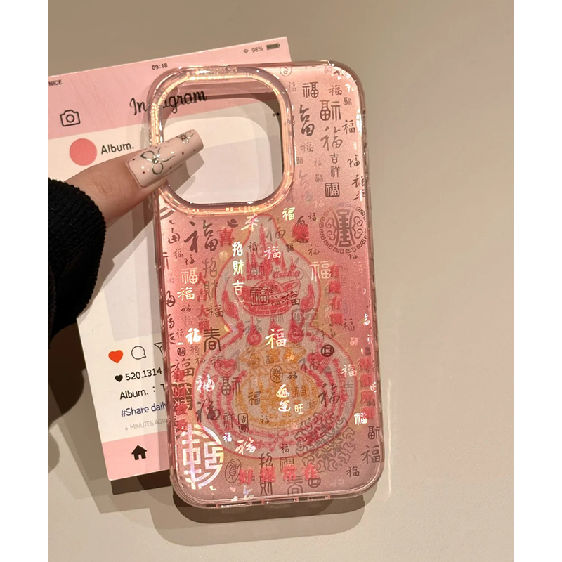 国潮百福粉葫芦适用iPhone16手机壳13promax苹果15/11/14爆款12套