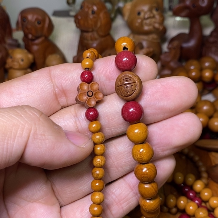 桃木1.0原木双圈手串…