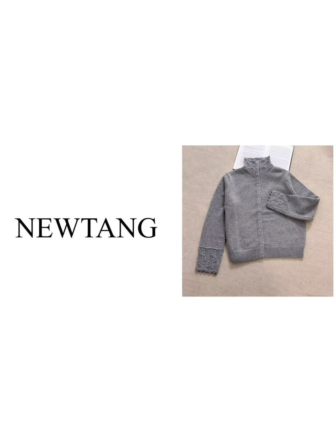 【心动降临】1188(含羊毛)韩系减龄镂空花边高领软糯舒适上衣 灰