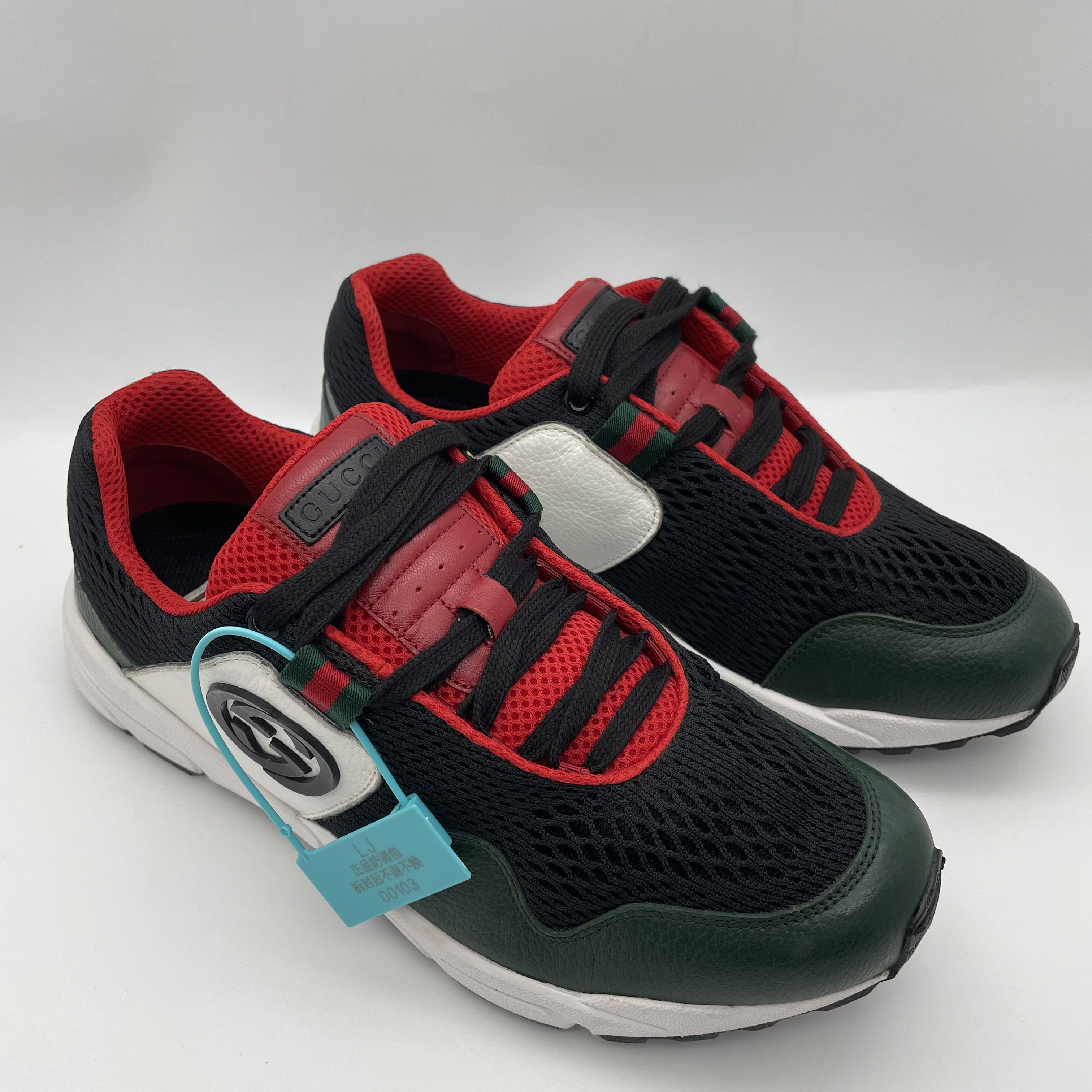99新 GUCCI/古驰 40.5欧码/黑色网面拼接白色大LOGO运动鞋/仅试穿