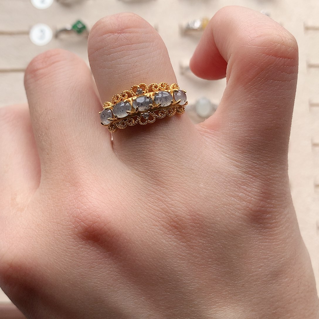 翡翠戒指银S925镶嵌0212