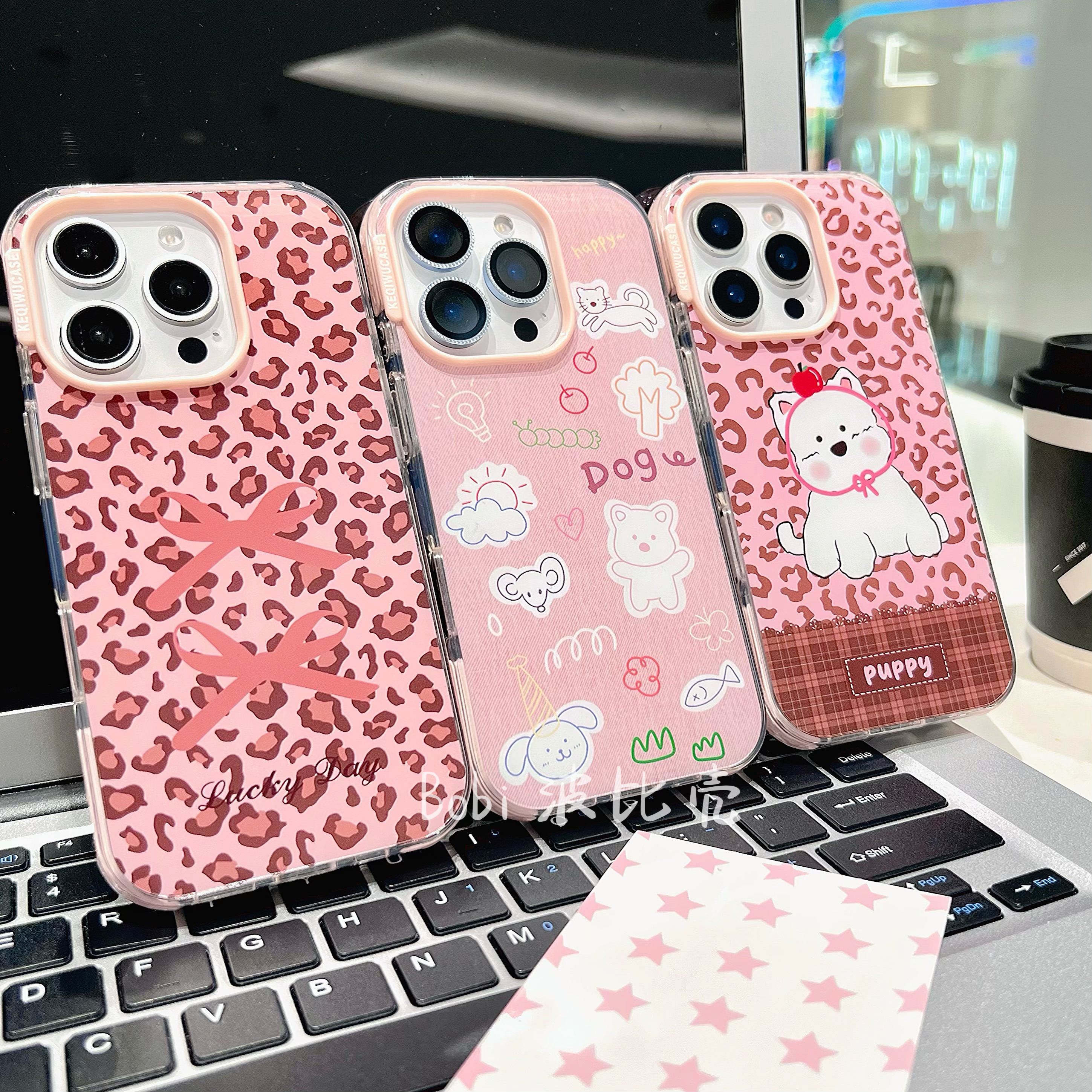卡通可爱蝴蝶结豹纹西高地透明防摔适用苹果手机壳iphone16pro/15