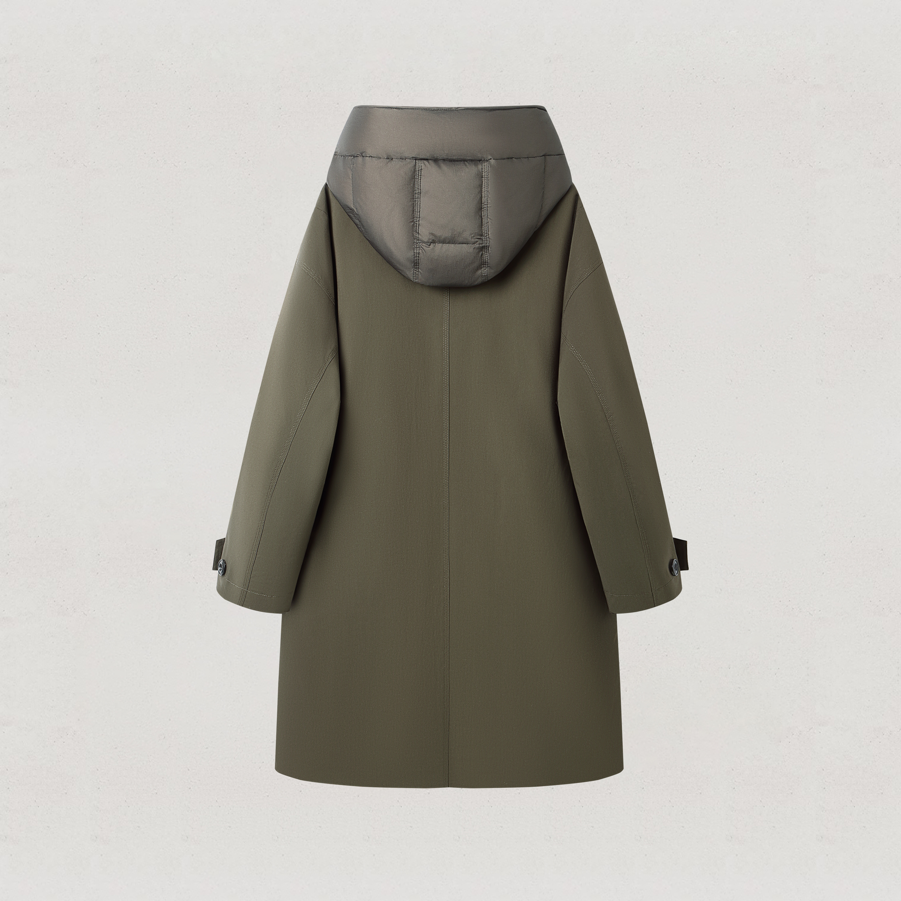 羽绒服连帽加绒中长款双面商务毛领保暖绿色