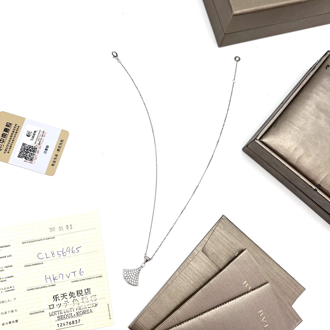 95新 BVLGARI/宝格丽 18K白金满钻大扇子项链 06765 二手 