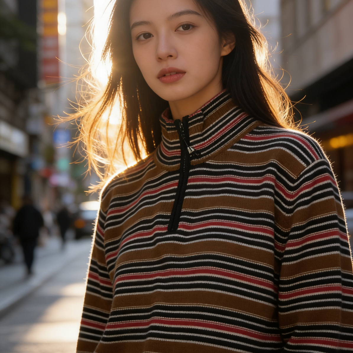 欧洲站2025冬季新款欧货女装套头立领拼色条纹保暖舒适毛衣6907
