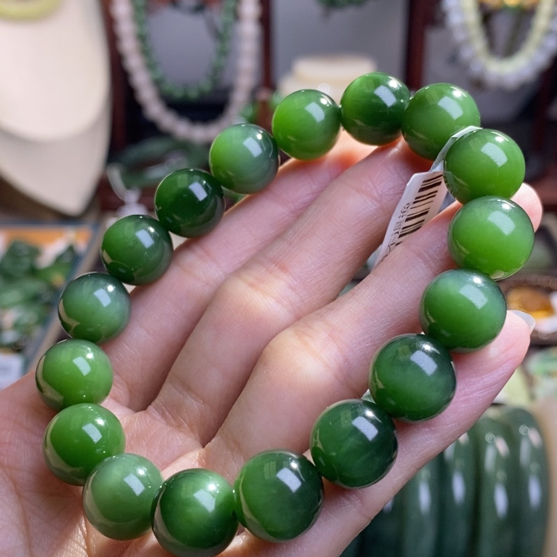 和田玉碧玉猫眼手串12MM未镶嵌